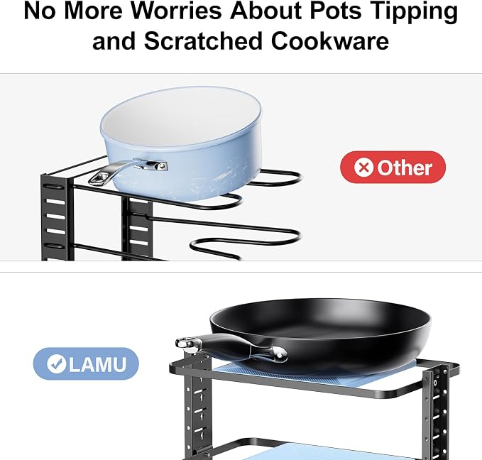 LAMU Pots and Pans Organizer for under Cabinet, 6-Tier Heavy Duty Pan Pot Organizers inside Cabinet Adjustable 14 to 24.57", Pot Rack Kitchen Cabinet Organization and Storage Holds up to 12" Cookware - Image 5