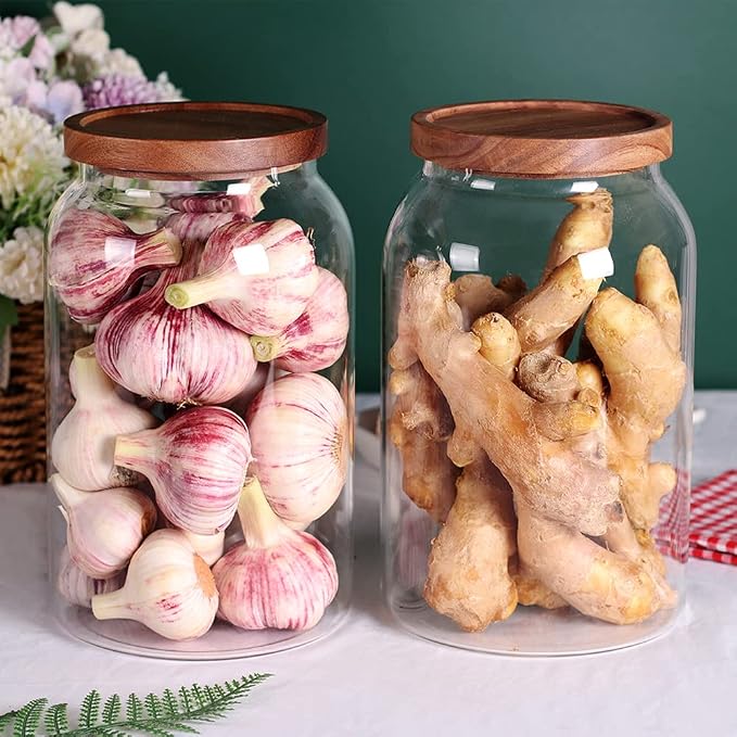 SAIOOL 1 Gallon Glass Jar with Wooden Acacia Airtight Lid, Set of 2 - Image 2