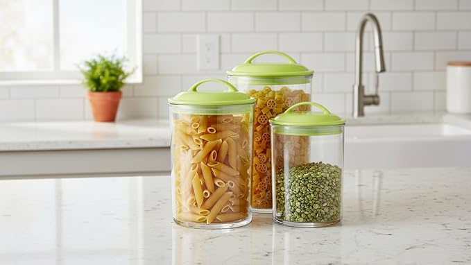 Food Storage Containers, BPA Free Airtight Canisters for Cereal, Pasta, Sugar, Coffee, Flour, Cookies, Loose Tea, for Kitchen Organization, Set of 3 by Reston Lloyd, Lime - Image 8