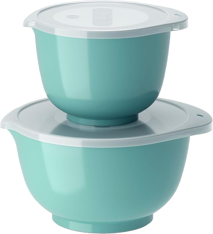 Rosti Margrethe Set of 2 Plastic Mixing Bowls - 2 Lids Included - Airtight Salad Bowls - 1.5 Litre and 3 Litres, Green by Rosti