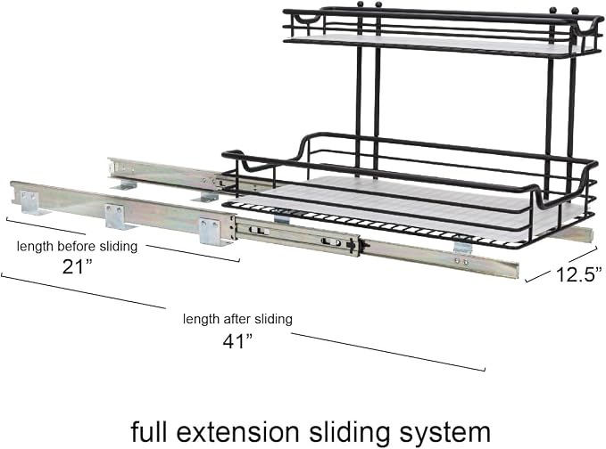 Household Essentials Matte Black Powder-Coated Steel Undersink Pull-Out Organizer with Plastic Accents - Image 3