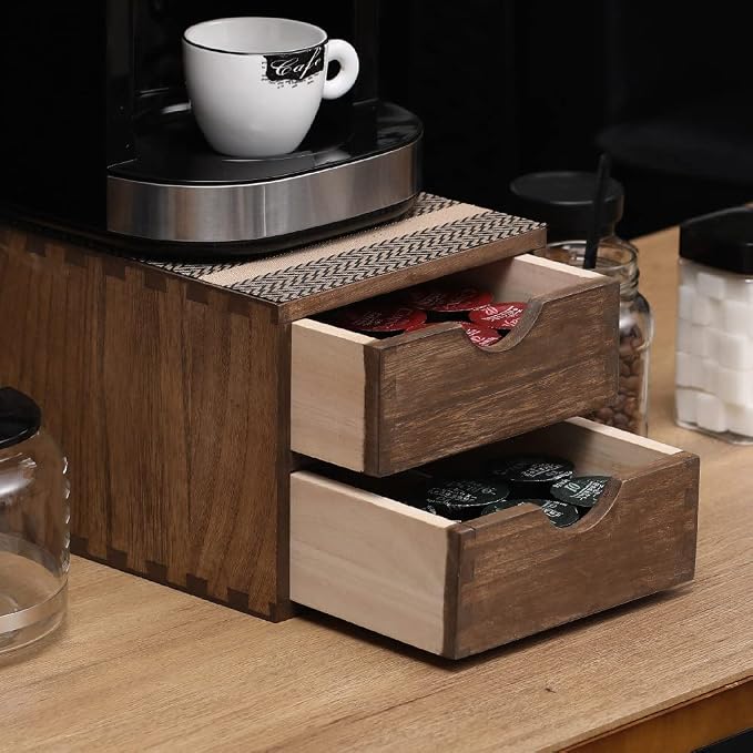DDYURI Drawer Organizer Coffee Pod Holder - Kitchen Cutlery Storage Accessories/ K-Cup Drawers with Detachable Wooden Partition - Coffee Capsules Organization Counter - Wood desktop Small Cabinets - Image 9