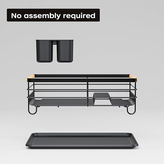 Dish Racks for Kitchen Counter: Wooden Handles, Thickened Metal, No Assembly. Small Dish Drying Rack: Ideal for Small Households. Drying Rack Kitchen: Black - Image 6