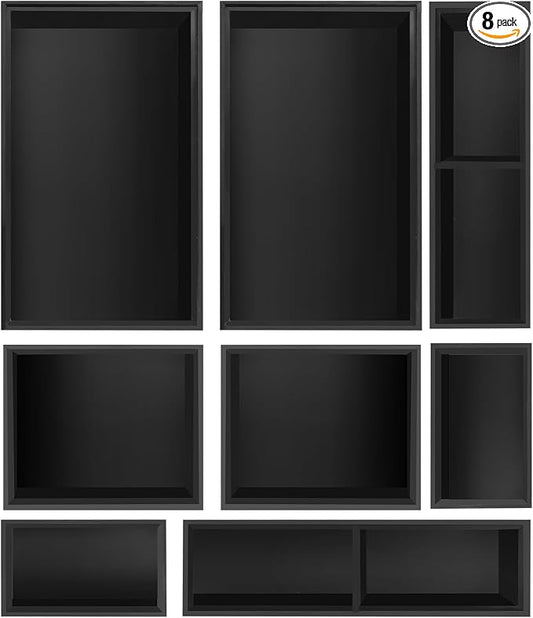 Bamboo Drawer Organizer Set, 8 PCS Black Multi-Use Drawer Storage Boxes, Junk Drawer Organizer Divider Bins for Bathroom, Kitchen, Office Desk, Makeup, Jewelry, Utensils by Bxngjuj