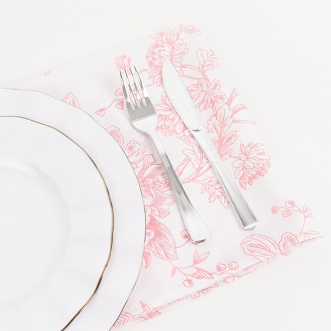 Efavormart Premium Cloth Napkins Set of 5, 20x20 Inch White/Pink Seamless Dinner Napkins, Washable Linen Table Napkin Cloth with Hemmed Edges for Weddings, Party and Banquet - Image 4