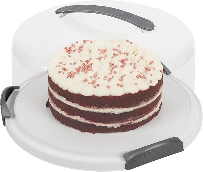 JOEY'Z EXTRA LARGE Cake Carrier - Holds up to 12 Inch 3-Layer Cake - White | Storage Container With Server Plate With Lid/Holder With Lid/Cover Clear Dome - Transports Pies or Other Desserts by JOEYZ