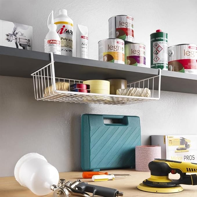 Modern Home Under Shelf Wire Storage Baskets – Hanging Organizer Rack for Cabinet, Pantry, or Closet – White Metal Basket for Kitchen, Towels, or Office – No Tools Required (18.9") - Image 2