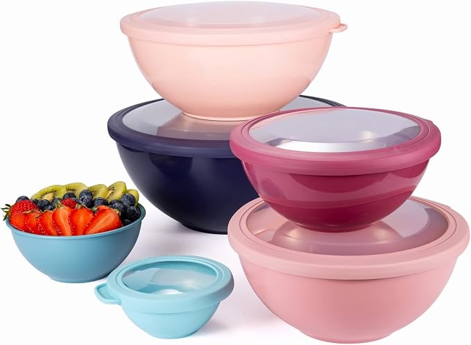 COOK WITH COLOR Mixing Bowls with TPR Lids - 12 Piece Plastic Nesting Bowls Set includes 6 Prep Bowls and 6 Lids, Microwave Safe Mixing Bowl Set (Multicolored Set with Large Blue Bowl) - Image 8