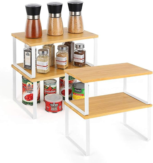 Vrisa Kitchen Cabinet Organizer Stackable Spice Rack Shelves for Cabinet Expandable Pantry Shelves Organizer Set of 4 Bamboo by Vrisa