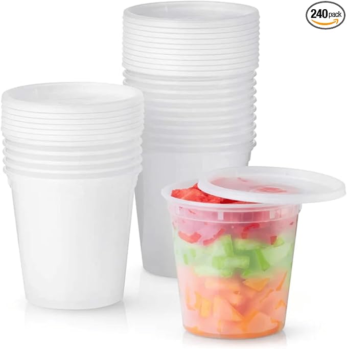 32 Oz Deli Containers with Airtight Lids | Heavy Duty BPA Free Food Storage Cups for Soup Meal Prep Slime Leftovers | Microwave Freezer Safe Reusable Round Containers | 240 Pack by Unknown
