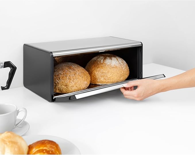 Brabantia Rectangular Fall Front Bread Box | Matt Steel | Large Metal Front Opening Bread Store for Kitchen Countertop | Flat Top for Extra Storage, Magnet Closing Lid | Fits 2 Loaves - Image 6