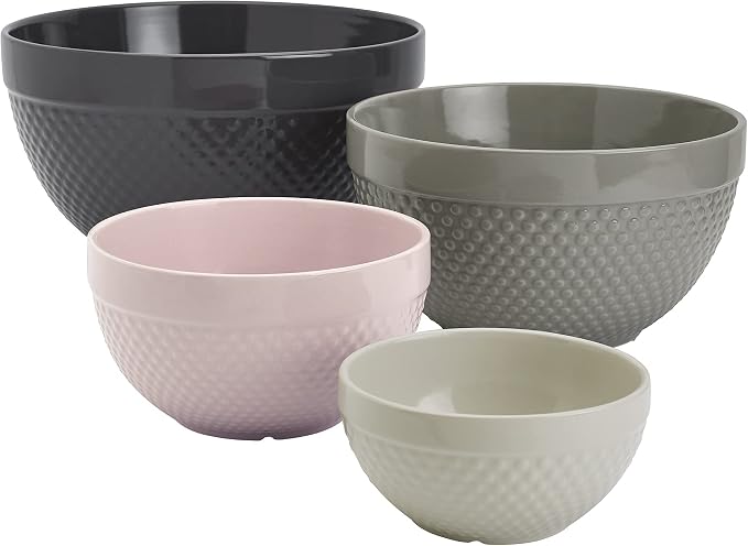Tabletops Gallery Hobnail Style 4 Piece Timeless Grey Stoneware Nesting Mixing Bowl Set for Baking and Cooking - Image 9