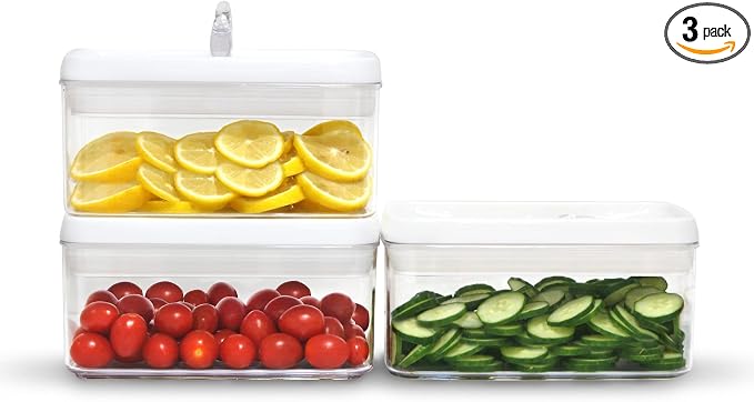 Felli Flip Tite Food Storage Container with Lid 4” RECTANGLE Airtight Ring Flip Lock Top, Stackable Acrylic Canister Set for Kitchen Fridge Pantry Organizer, Veggie Fruit Tea Bag Snack (1.1 qt) by Felli