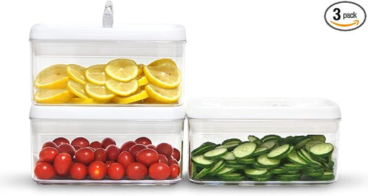 Felli Flip Tite Food Storage Container with Lid 4” RECTANGLE Airtight Ring Flip Lock Top, Stackable Acrylic Canister Set for Kitchen Fridge Pantry Organizer, Veggie Fruit Tea Bag Snack (1.1 qt) by Felli