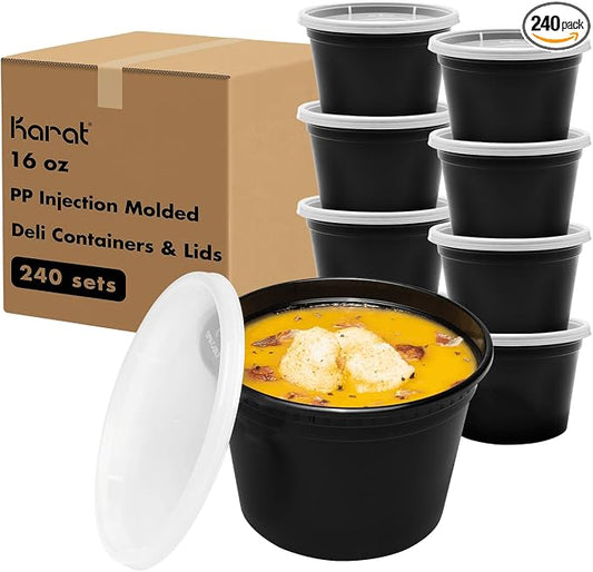 Karat [16oz - 240 ct Black PP Injection Molded Round Deli Containers with Lids (FP-IMDC16-PPB) by Karat