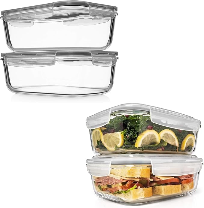 Razab 8 Cups / 63 Oz 4 PC + 6.5 Cups / 52 Oz 4 PC Large Glass Food Storage Containers with Lids - Glass Meal Prep Containers BPA Free Oven & Microwave Safe by RazabHomeGoods