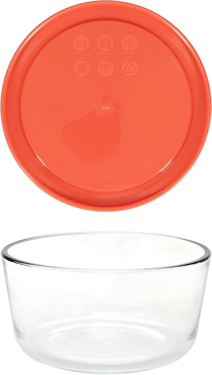 Pyrex 7201 Glass Bowl & 7201-PC Pumpkin Orange Lids (4-Pack) - Made in USA | Tempered Construction | Reusable Covers | Food Freshness Protection | Oven-To-Table Use - Image 3