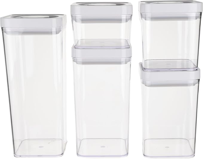 Amazon Basics Airtight Food Storage Containers, BPA Free, Dishwasher Safe, with Twist/Turn Lids, for Kitchen Pantry Organization, 10-Piece Square Set, Clear Plastic - Image 2