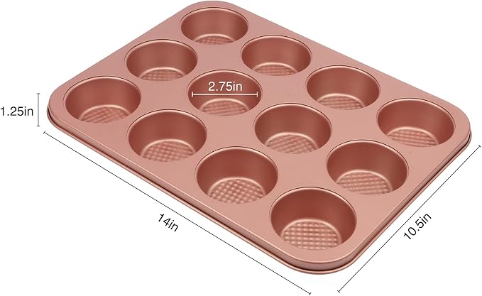 David Burke 12-Cup Muffin Pan, Carbon Steel, PFTE & PFOA Free, Oven Safe, Diamond Textured Surface – Rose Gold - Image 6