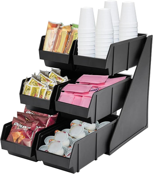 Condiment Organizer 6 Compartment 3 Tier, Coffee Station Organizer Storage Bin, Plastic Condiment Holder, Coffee Bar Organizer for Straws, Lids, Cups, Sugar Packets, Home Cafe Restaurant by Unknown