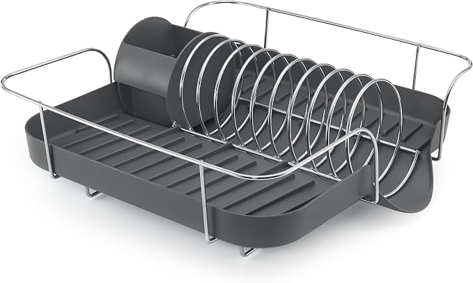 Polder Spring Dish Rack Holds Up to 9 Plates and Includes Removable, Stand-Alone Utensil Bin (Gray) - Image 2