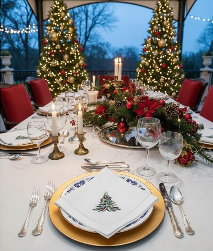 Embroidered Cloth Napkin Christmas Tree & Ornaments Cotton Napkins Set of 6, 20x20 Hemstitch Table Napkins Machine Washable, Daily & Christmas, Great Present Ideas - Image 6