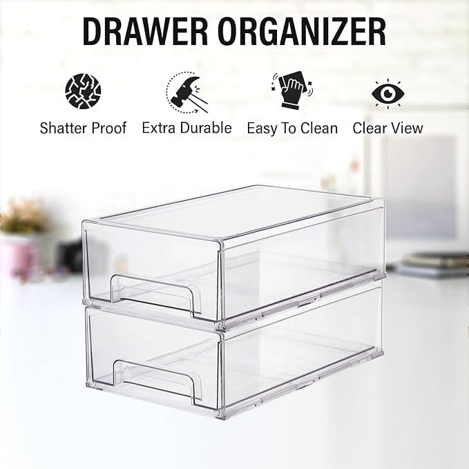 ShelfShaper Clear Plastic Storage Drawer Organizer Bins, Perfect for Kitchen Organization or Pantry Organization and Storage, Fridge Drawer Organizer Bins, Pantry Storage and Organization Bins - Image 3