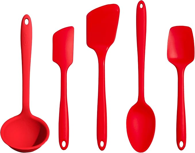 GIR: Get It Right 5 Piece Silicone Ultimate Kitchen Utensils Set - Ladle, Spatula, Flip, Spoon & Spoonula - Non-Toxic Cooking Utensils for Nonstick Cookware, Cooking and Baking - Red by GIRGetItRight