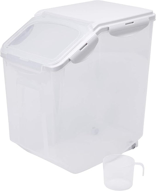 15 Liter / 30 lbs Rice Storage Container with Measuring Cup, BPA free, For Rice | Grain | Pet Food | Flour, 1 count, Clear by HANAMYA