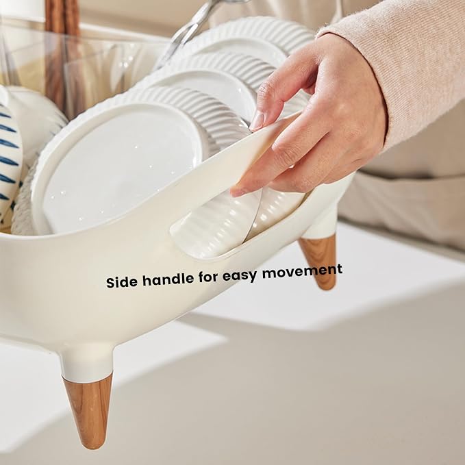 Dish Rack, Dish Drying Rack for Kitchen Counter, Dish Drainer with Drainboard Set and Utensil Holder, Sink Drying Dish Strainer Rack (White) - Image 4