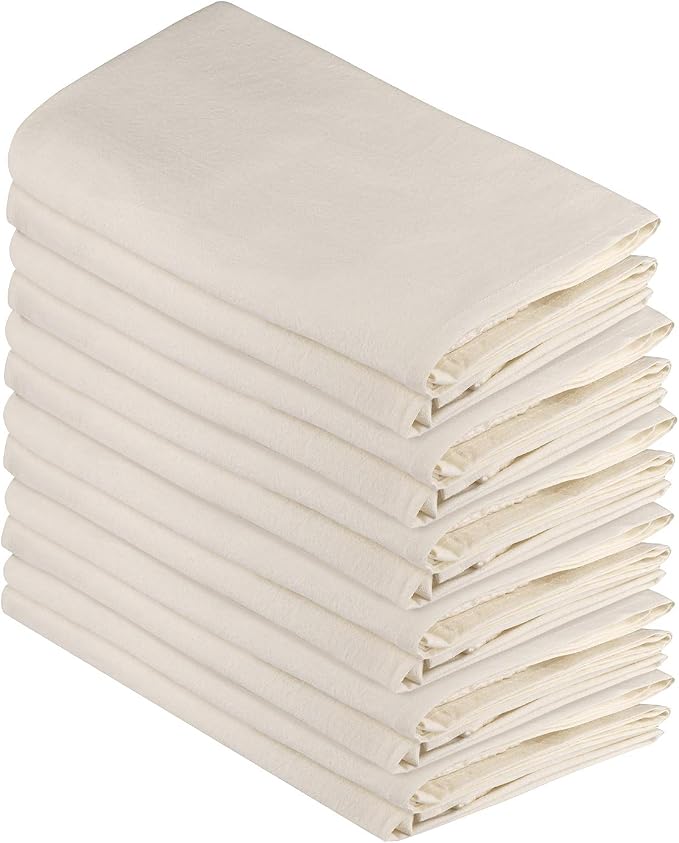 100% Cotton Flour Sack Towels – 12 Pack, 27x27 Inches, Natural, Lint-Free, Pre-Washed, Hemmed Edges – Reusable Kitchen Towels for Cleaning, Embroidery, Printing & Crafts - Natural by DGCollections