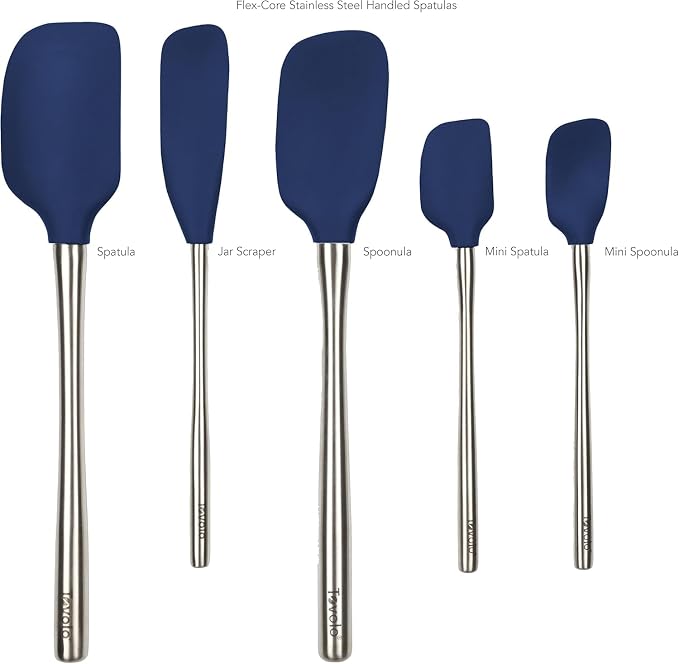 Tovolo Stainless Steel Handled Silicone Spatula Set of 5 Deep Indigo, Dishwasher Safe Kitchen Spatula Set for Cooking Baking, Non Toxic BPA Free Silicone Spatula set with Metal Steel Handle - Image 3