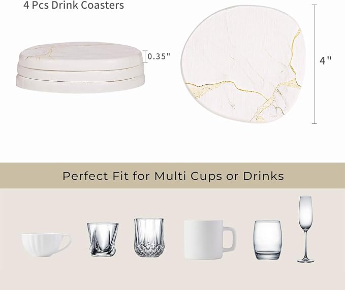 Diatomaceous Earth Coasters Set of 4，Super Absorbent Quick-Dry Heat-Resistant Drink and coffee Coasters, Modern Stone Irregular Design for Kitchen Counter and Coffee Table (White Coaster) - Image 4
