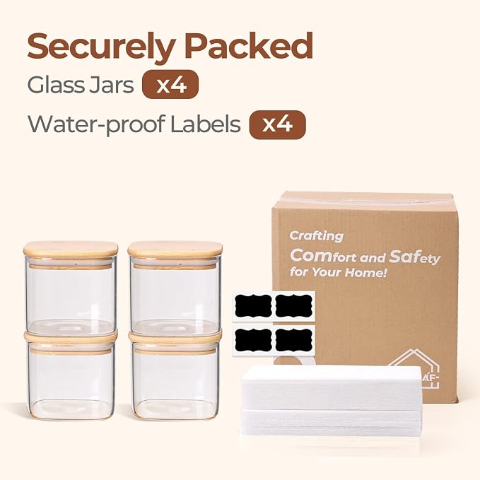 ComSaf Square Glass Containers with Lids 0.7 Qt, Set of 6 Pantry Galss Jars | Glass Storage Containers with Lids, Small Canisters, Spice Jar, Bamboo Lid with Silicone Seal, Size For Subpackage, BPA Free - Image 8