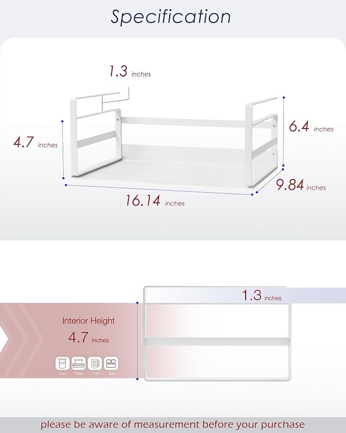 Nxconsu Under Shelf Basket 2 Pack, Cabinet Storage Organizer, 16.1" White | Solid Metal Bottom Holds Up to 30 lb with No Drilling for Kitchen Cupboard Pantry Bookshelf Closet Laundry and Bath - Image 2