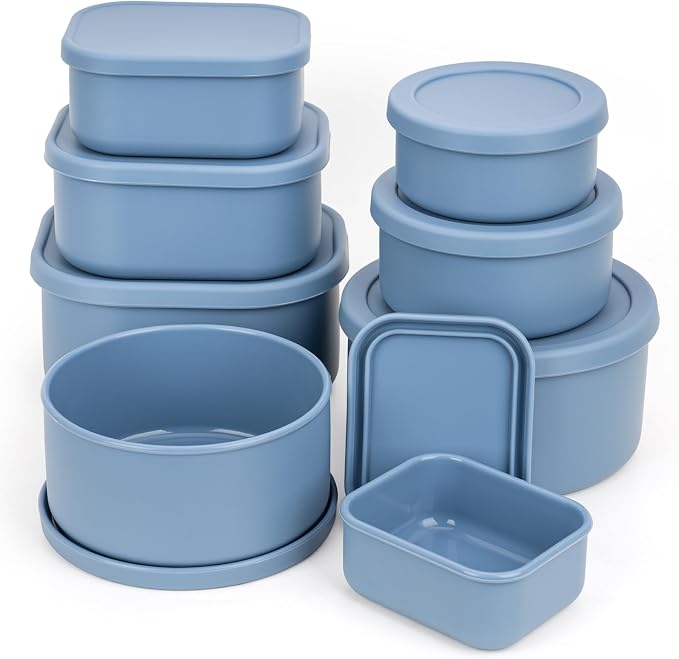 8PCS Silicone Food Storage Containers with Lids,10oz to 51oz,Reusable Leakproof Nesting & Stackable Bento Lunch Box,Microwave Freezer Dishwasher Oven Safe Meal Prep Containers,BPA Free, Slate Blue by SiliseaDirect