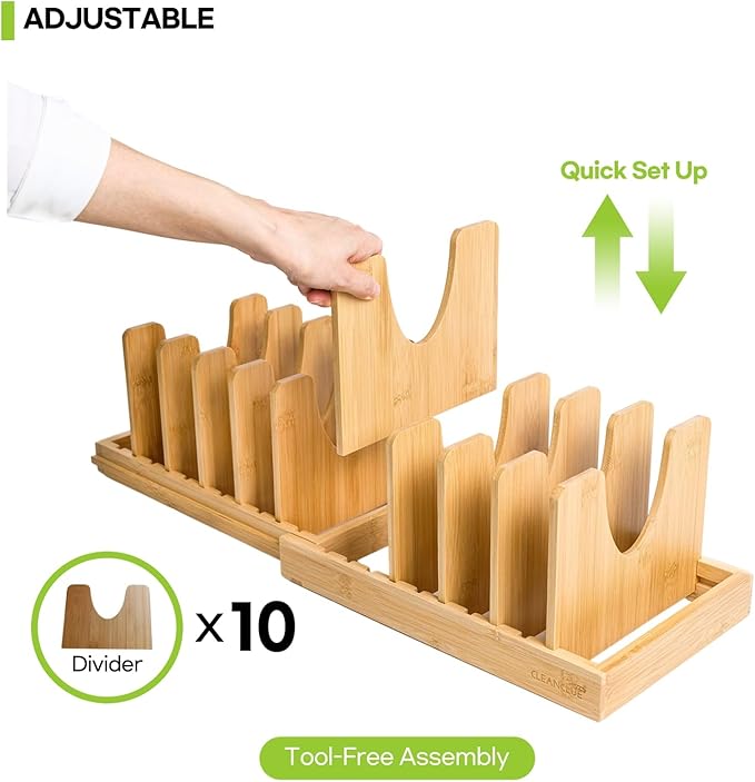 Pots and Pans Organizer under Cabinet, Bamboo Expandable Bakeware and Cutting Board Organizers, Adjustable Pot Lids Holder Rack, Cookie Sheet Baking Pan, Tray Organizer for Kitchen Storage (Natural) - Image 3