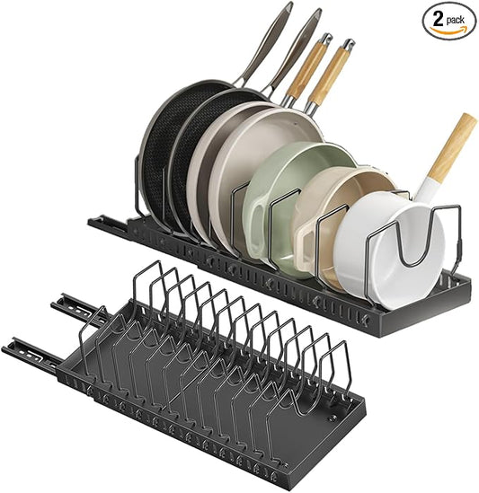 pots and pans organizer under cabinet,pot lid organizers inside cabinet holders for kitchen,Horizontal and vertical pulling modes,cast iron storage ((2pcs) Black vertical) by Unknown