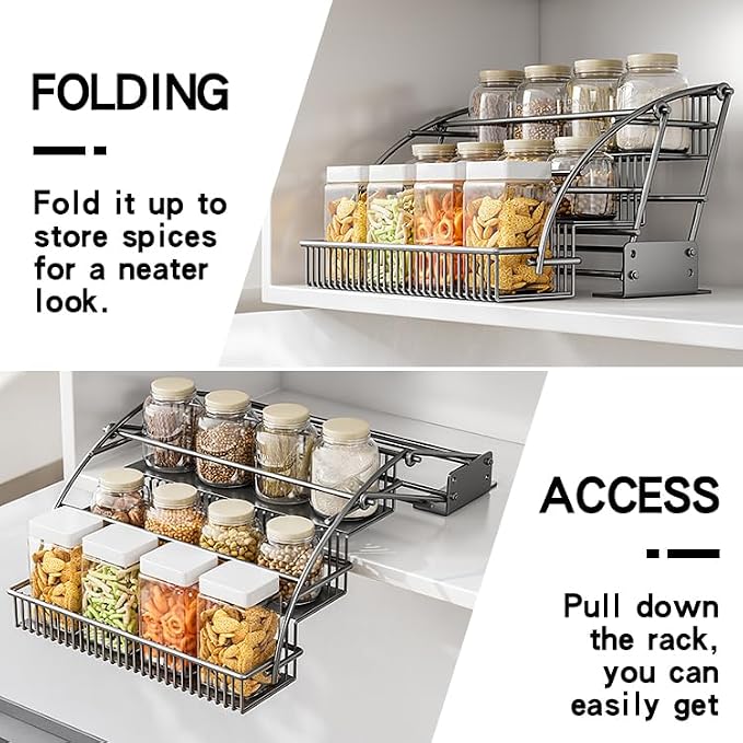 3-Tier Pull Down Spice Rack Organizer for Inside Cabinet Pantry Expandable Display Riser Shelf Kitchen Seasoning Shelf (31.5cm/12.4in) - Image 4