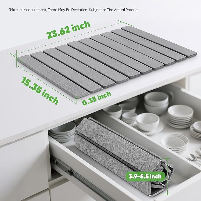 Stone Drying Mat for Kitchen Counter, Quick Diatomaceous Earth Mats for Dishes, 24"L x 16" W Super Absorbent Fast-Drying Collapsible Countertop Stone Mat (Light Grey, 24" x 16") - Image 5