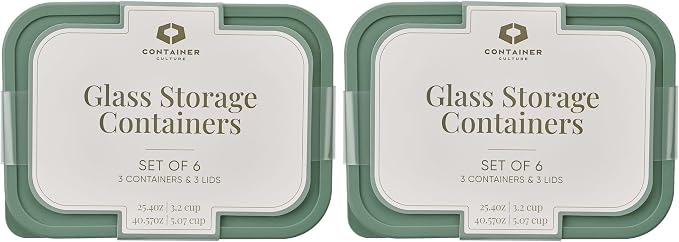 Glass Food Storage Containers with Lids — 12 Piece — 26.5 oz & 40.57 oz Glass with BPA-Free Leakproof Stackable Lids — Microwave, Oven & Dishwasher Safe — Ideal for Meal Prep & More - Soft Sage - Image 3