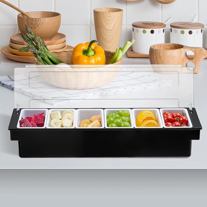 Ice Chilled Serving Tray Condiment Pots 6 Compartment Condiment Server Caddy (6 Compartments) - Image 7