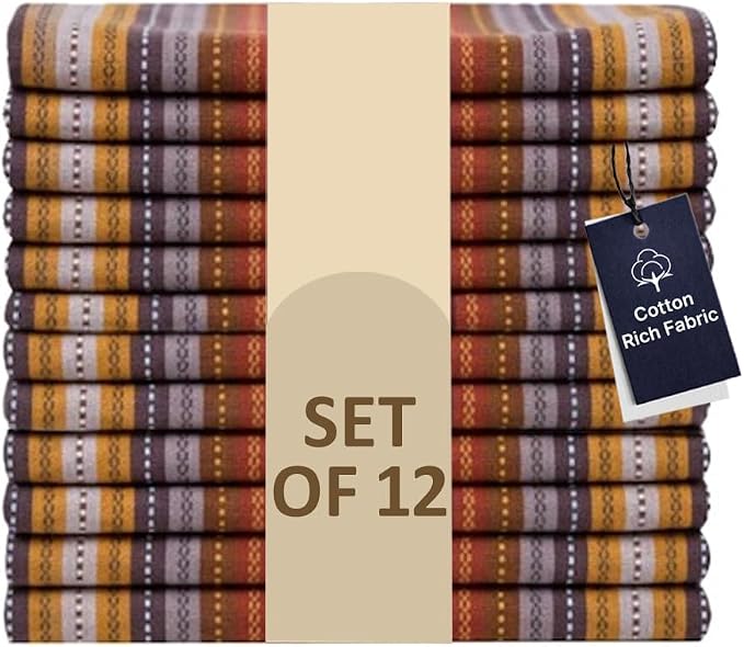 LFH Home Cotton Rich Cloth Salsa Napkin Set of 12 Washable Soft Durable Striped Table Napkins for Dining Wedding, Daily Use Reusable Eco-Friendly Napkins for Elegant Table Settings(18x18)-Rust Multi by LFHHomePrivateLimited
