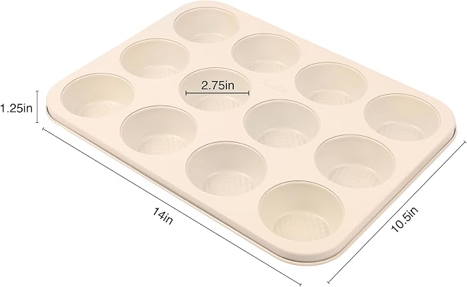 David Burke 12-Cup Muffin Pan, Carbon Steel, PFTE & PFOA Free, Oven Safe, Diamond Textured Surface – Cream - Image 4