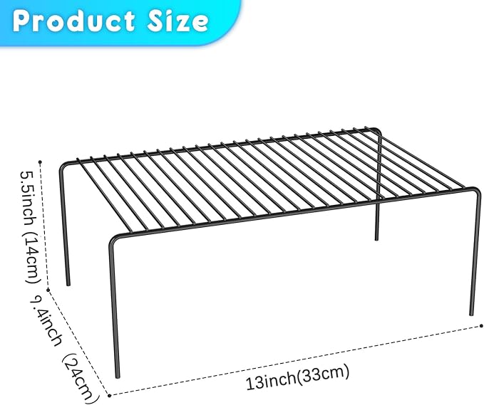 2Pack Cabinet Storage Shelf Spice Rack, 13''L x 9.4''W x 5.5''H, Black | Rustproof Metal Wire Kitchen Counter Organizers and Storage, for Cabinet, Plate, Dish, Pantry, Bathroom, Fridge - Image 3