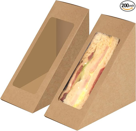 200 Pack Kraft Paper Sandwich Boxes with Window Sandwich Take Out Boxes Food Containers for Toast, Donuts, Burgers Take Away by Cyblinia