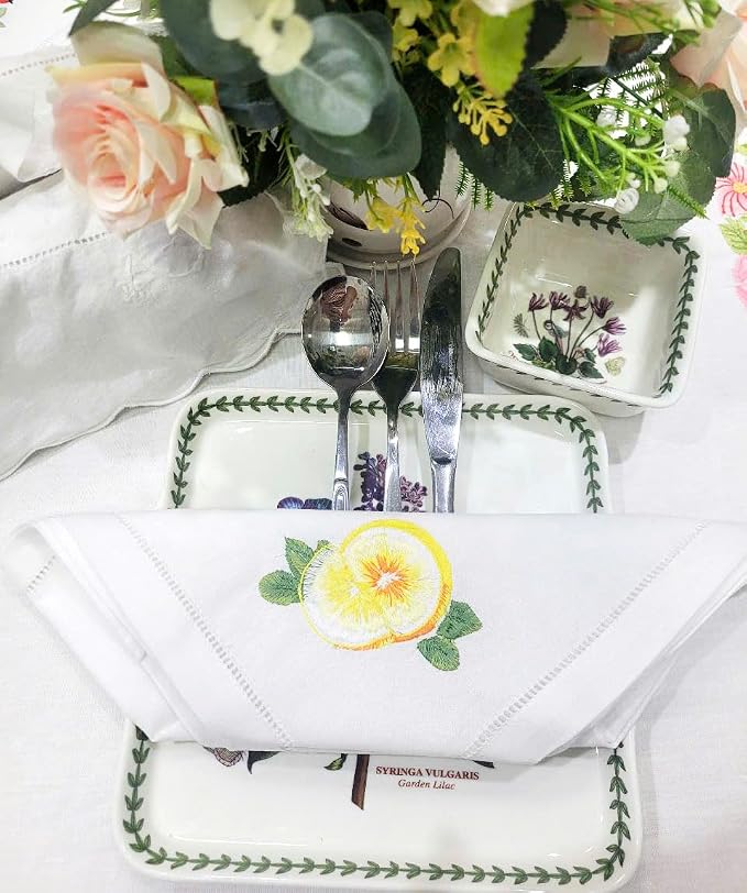 Embroidered Cloth Napkin Lemon Cotton Napkins Set of 6, 20x20 Hemstitch Table Napkins Machine Washable, Daily & Holidays, Great Present Ideas - Image 4