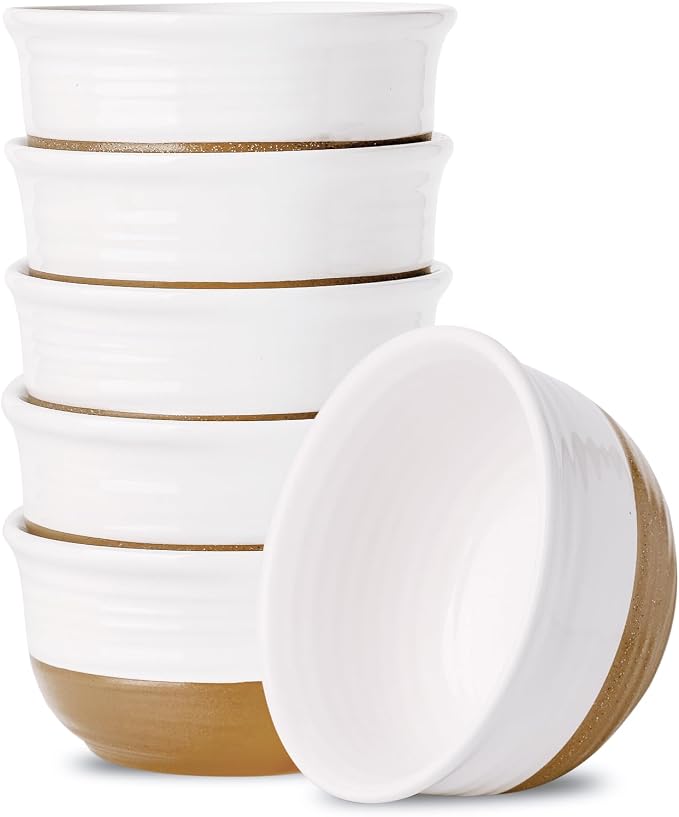 HASENSE Ceramic Cereal Bowls, 20 OZ Soup Bowls for Kitchen, White Bowls Dishwasher and Microwave Safe, Stackable Bowl Set for Pasta Oatmeal Rice Ice Cream, Colorblocked Design Dessert Bowls, Set of 6 by Hasense