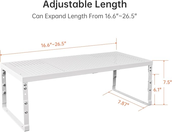Expandable Adjustable Stackable Kitchen Organizer,Pantry Storage Shelves Racks,for cabinets Shelf, Kitchens, countertops, bathrooms,RV(2Packs/White,Medium) - Image 3