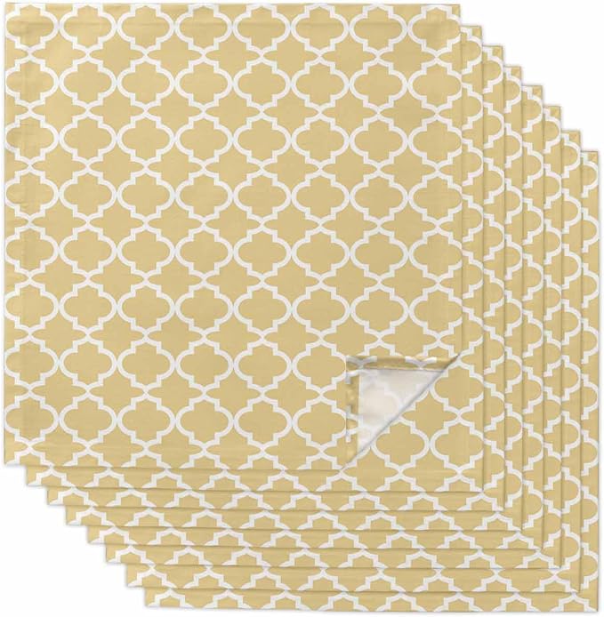 Cloth Napkins Set of 8-20x20 Inches, Yellow Moroccon Washable Reusable Table Napkins, Farmhouse Minimalist Ethnic Geometric Soft & Absortbent Dining Napkin for Party Wedding Hotel Restaurant by Unknown
